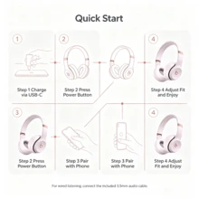 Beats Solo4 Wireless Headphones, Cloud Pink, Bluetooth Stereo Headset, Immersive Spatial Audio, Dynamic Head Tracking, 50H Battery Life, Fast Fuel Charging, USB-C & 3.5mm Connection, Foldable Lightweight Design For Music & Travel - View 5