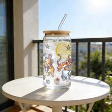 Disney Winnie The Pooh Christmas Glass Tumbler With Bamboo Lid & Straw, Iced Coffee Cup Holiday Gift - Winnie - View 3