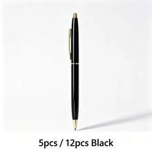 5/12pcs Classic Stainless Steel Ballpoint Pens, Black & Silver. Gold Accents, Smooth Writing For Office And Business Gifting. - Multi-color - View 9