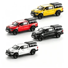 3pcs Mammoth Pickup Alloy Car Model, 1/32 Scale Simulation Off-Road Truck Decor, Pull Back Vehicle With Openable Doors, Collectible Desktop Display Ornament, Halloween & Christmas Party Decor - Multicolor - View 4