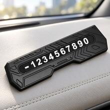 Car Parking Phone Number Plate With Customizable Digits, Mecha-Style Zinc Alloy Dashboard Accessory, Matte Black Temporary Parking Number Display - A - View 1