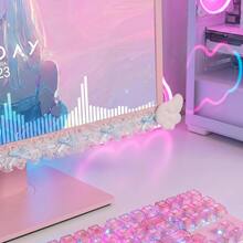 1pc Kawaii Goth Monitor Decoration, Cat Eye Frilly Lace Ribbon PC Screen Border Decor, Coquette Wing Computer Monitor Corner Accessory, Pink Desk Setup Room Decor Gift, Computer Screen Ear Decor - Multicolor - View 10