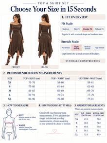 Perirose Women's Chocolate Brown 2 Pieces Set, Ruched Cold Shoulder Long Sleeve Top With Asymmetric Midi Skirt, Autumn/Winter Fashion Date Night Out Outfit - Brown - View 10