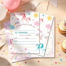 12Pcs Rainbow Unicorn Birthday Party Invitations, Perfect For Birthday Parties, Cute Unicorn Invitations, Rainbow Unicorn Invitations - Multicolor - View 2