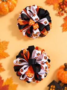 2pcs Girls Halloween Hair Clips, Cute Pumpkin Ghost Print Curly Bow Hair Clips, Suitable For Halloween Party And Autumn/Winter, Children Hair Accessories - Multicolor - View 8