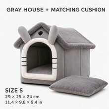 Cute House-Shaped Cat Bed With Matching Mat, Indoor Plush Pet Cave Bed, Suitable For Cats And Small Dogs, Brown/Grey, S/M/L - Grey - View 11