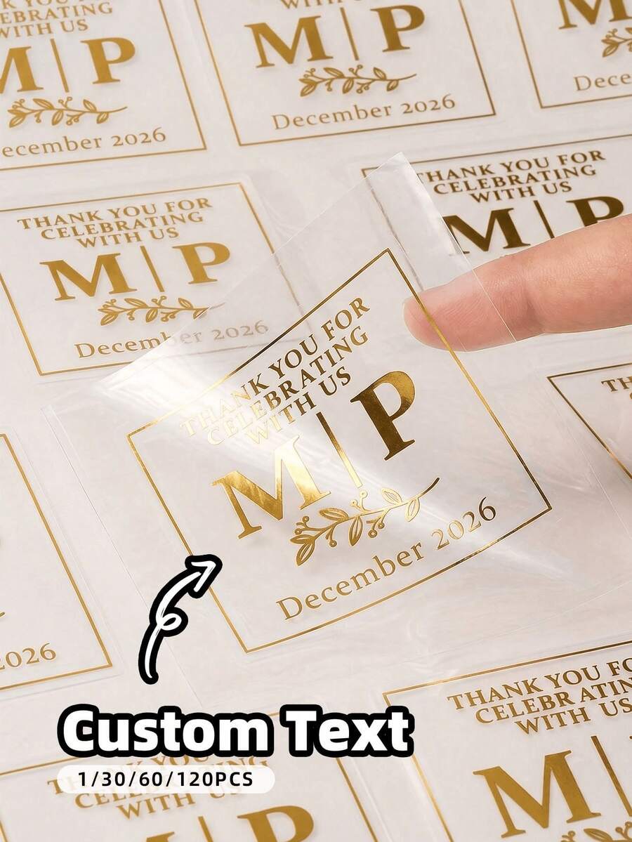 1-120pcs Square Waterproof Wear-Resistant Customized Stickers, Exclusive Text & Pattern, Strong Adhesive Self-Stick, For Storage Area Division, Cosmetic Dispensing, Storage Box Labeling, Miscellaneous Item Classification, Wedding Gift Box & Gift Labeling, Etc. Practical Item For Newlyweds, Colleagues, Travel Enthusiasts, Couples On Trips, Short & Long Distance Travelers. Suitable For Mother's Day, Father's Day, Anniversary, Back To School, Wedding, Party And More Occasions - Multicolor 1 - View 1