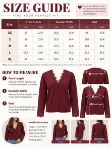 Women's Loose Fit Lace Trim V-Neck Knit Cardigan, French Style Autumn/Winter Loose Front-Opening Knit Sweater Fall - Burgundy - View 8