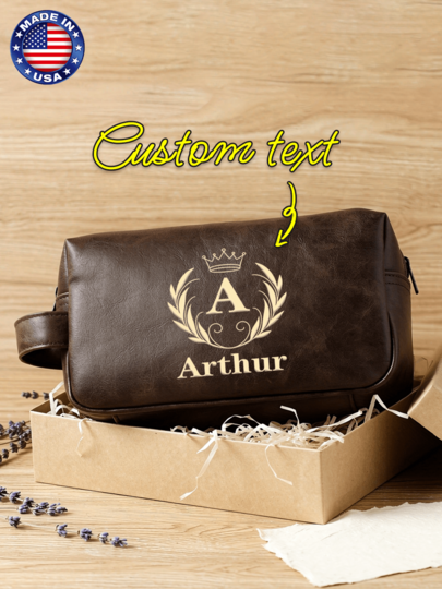 INGIFTA Personalized Engraved PU Toiletry Bag,Custom Crown Laurel Monogram,Travel Cosmetic Bag,Gifts For Bridesmaids Groomsmen,Christmas Wedding Birthday Gift
