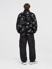 adidas neo x 芝麻街 全印花搖粒絨長袖夾克 男女同款情侶款 黑色 - 黑色 - 查看 9