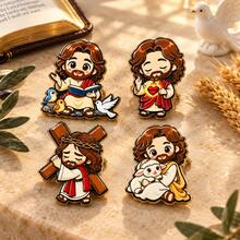 4pcs/Set Pin Enamel Yesus, Kombinasi Warna, Hiasan Lencana Dekoratif Modis, Lencana Kerah, Tas, Hadiah - MultiWarna - View 8