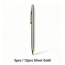 5/12pcs Classic Stainless Steel Ballpoint Pens, Black & Silver. Gold Accents, Smooth Writing For Office And Business Gifting. - Multi-color - View 8
