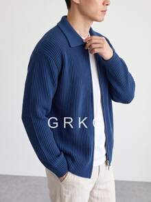 GRKC Men's Double Zipper Knit Cardigan Sweater, Fashion Casual Loose Fit, Autumn/Winter - Blue - View 3