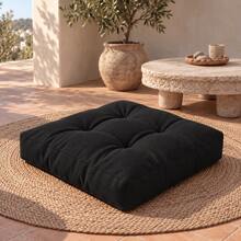 60x60x8 Cm Square Floor Cushion – Thick Upholstered Fabric Seat Pad For Floor, Home & Balcony - Black - View 1