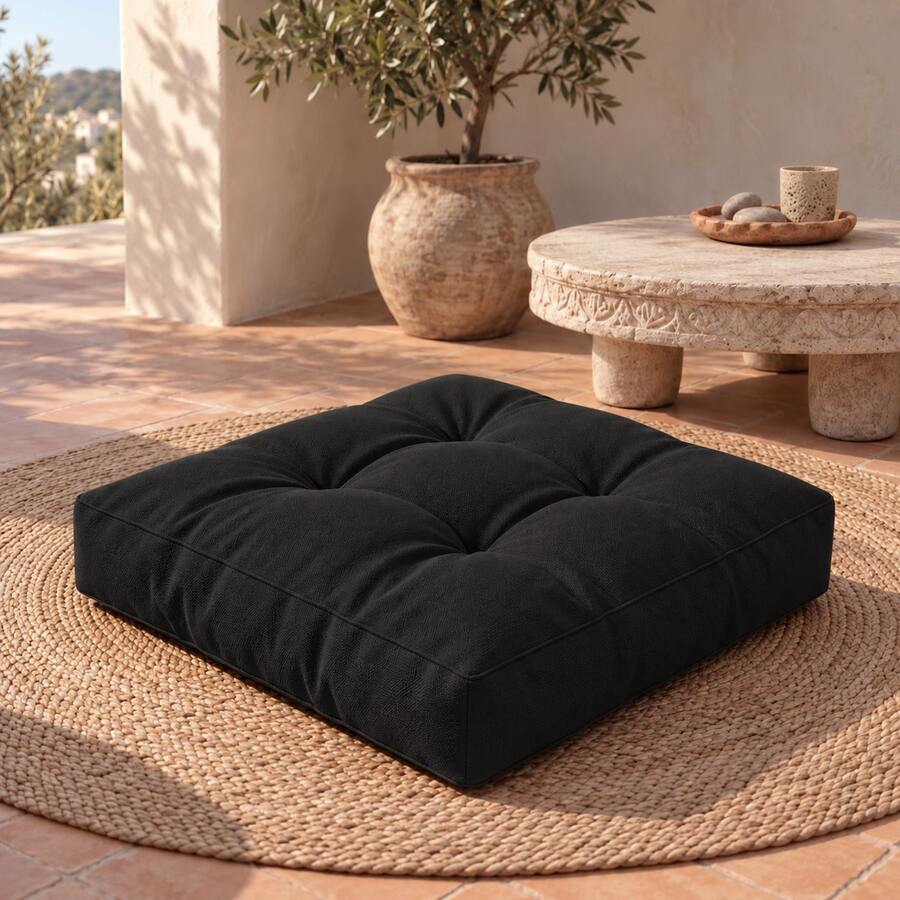 60x60x8 Cm Square Floor Cushion – Thick Upholstered Fabric Seat Pad For Floor, Home & Balcony - Black - View 1