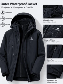CAMEL CROWN Women's 3-In-1 Waterproof Jacket – Hooded Windproof Outdoor Coat With Detachable Fleece Inner Jacket For Hiking, Camping, Travel And Winter - Phantom Black - View 1