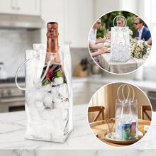 1/12pcs PVC Handheld Ice Bucket, Transparent Ice Bucket, Portable Ice Bucket With Handle, Portable Wine Cooling Bucket With Handle, Transparent PVC Wine Gift Bag, Suitable For Wedding Party, Can Hold Champagne, Beer And White Wine - Clear - View 5
