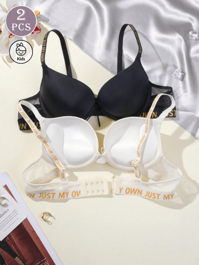 2pcs/Sets Minimalist Letter Print Fashion Teen Bras For Teen Girls
