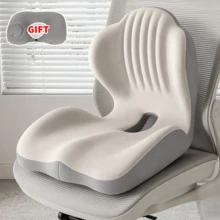 Ergonomic Memory Foam Seat Cushion | Lumbar And Back Support, Suitable For Office, Chair, Car Seat,  Perfect Gift For Parents And Friends, Lightweight, Portable(With Inflatable Neck Pillow) - Beige - View 2