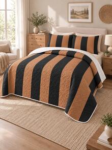 3pcs Copper Brown Wide Pattern Quilted Bedding Set (1 Bedspread, 2 Pillowcases, Pillow Inserts Not Included) Breathable Comfortable All-Season Holiday Gift Suitable For Hotel, Guest House, Bedroom, Ultra Soft Breathable Moisture-Wicking Bedding - Multicolor - View 6