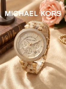 Michael Kors Women's Quartz Chronograph Watch, Gold Case, Rhinestone Bezel, Marble Pattern Strap, Anniversary Gift, Unique Fashion Accessory, Gift For Wife - one-size - View 2