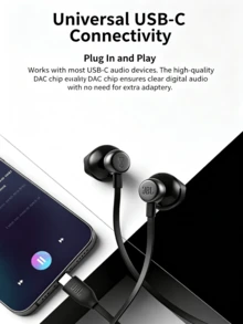JBL Headphone Berkabel TUNE305C, Semi-In-Ear Tipe-C, Kompatibel dengan Ponsel dan Laptop, dengan Mikrofon - View 1