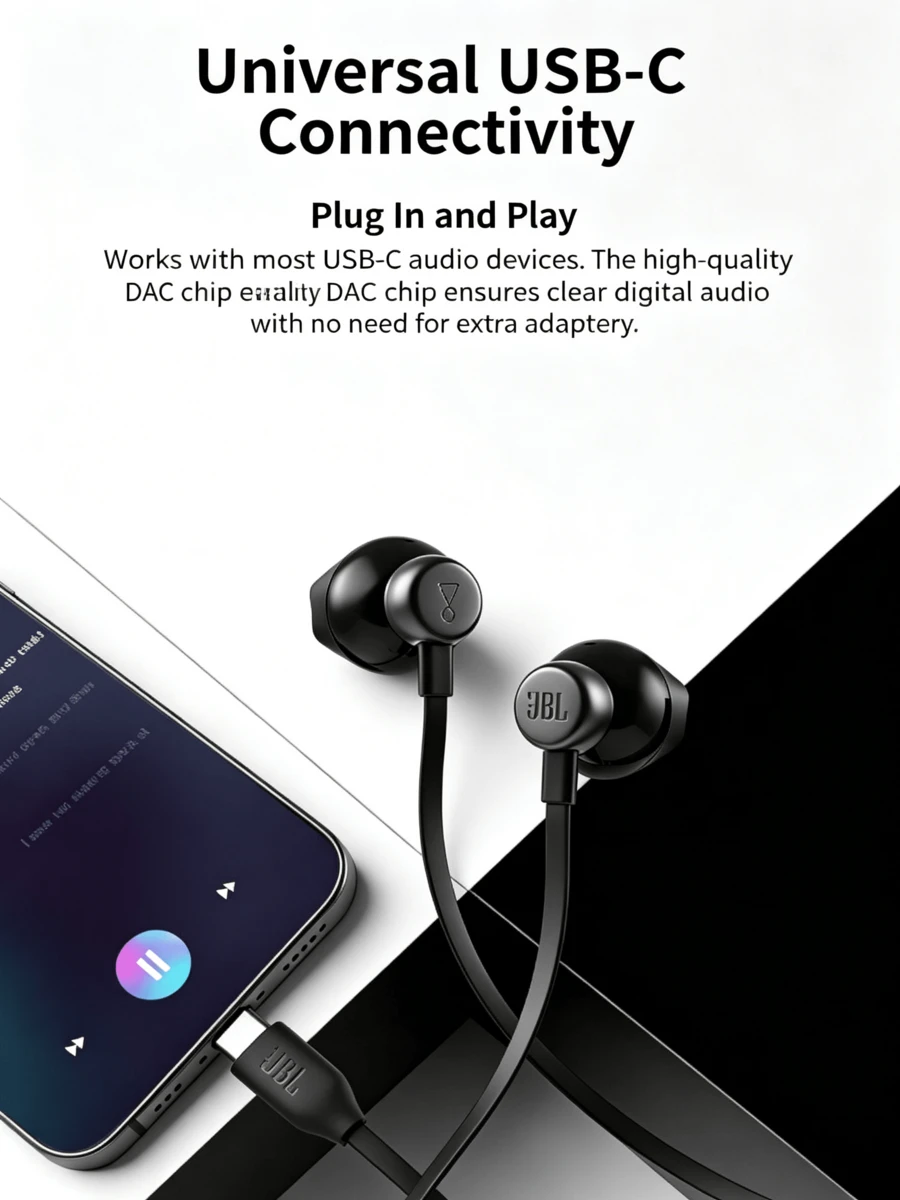 JBL Headphone Berkabel TUNE305C, Semi-In-Ear Tipe-C, Kompatibel dengan Ponsel dan Laptop, dengan Mikrofon - View 1