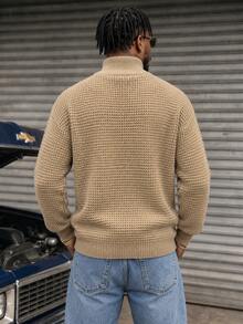 BLACKTOEXIT Men's Dropped Shoulder American Retro Minimalist Casual Daily Commute Knitted Cardigan Sweater, Autumn/Winter - Khaki - View 4