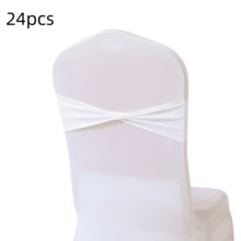 48pcs Cross Elastic Spandex Chair Back Waistbands, Elastic Chair Back Decorative Ribbons, Bowknot Decorative Bags, Reusable Chair Cover Satin Ribbons, Chair Band Decorations For Wedding, Banquet, Birthday Party, Graduation Ceremony, Hotel Event - White - View 53