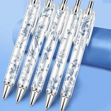 5/10pcs Blue & White Porcelain Pen Set, Black Ink, Smooth Writing, Retractable Ballpoint Pen, Suitable For Journaling, Aesthetic Office Supplies (Blue & White Porcelain Pen) - Multicolor - View 1