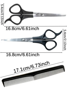 3pcs/Barber Scissors Set, Professional Straight And Thinning Shears (With Comb), Ergonomic Handle Hair Styling Tools, Suitable For Salon And Home Use - Multicolor - View 2