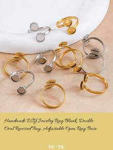 10pcs Gold Double Round Bezel Adjustable Ring Blank, DIY Jewelry Making Supply, Valentine Christmas Craft - Ring Setting - View 7