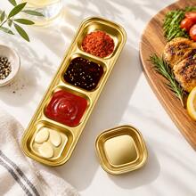 1pc Golden Multi-Grid Staiess Steel Sauce Dish, Srving Plate, Slt Vinegar Sugr Condiment Dipping Bowl - Gold - View 1
