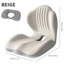 Ergonomic Memory Foam Seat Cushion | Lumbar And Back Support, Suitable For Office, Chair, Car Seat,  Perfect Gift For Parents And Friends, Lightweight, Portable(With Inflatable Neck Pillow) - Beige - View 5