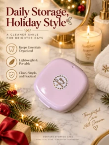 1pc Christmas Denture Care Bath Box, Christmas Gift, Denture Cleaning And Care With Hanging Mesh Container Denture Bath Box - Christmas-themed Denture Storage Box With Drain Basket - View 7