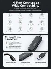 ASUS HA403 USB Hub, USB 3.0, High-Speed Transfer, Compatible With Mainstream Systems, Plug And Play, Thick Cable, Compact And Portable, Suitable For Computers And Laptops - View 3