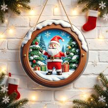 1pc 2D Santa Claus Snow Scene Decorative Sign, Round Acrylic Signboard - Suitable For Home Decor, Living Room, Bedroom, Study, Office, Room Decoration - A - View 6