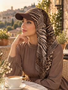 Women Floral Printed Hijab Cap With Brim, Lightweight Chiffon Turban Hat, Sun Protection Baseball Style Headscarf For Daily Outdoor - Multicolor - View 4