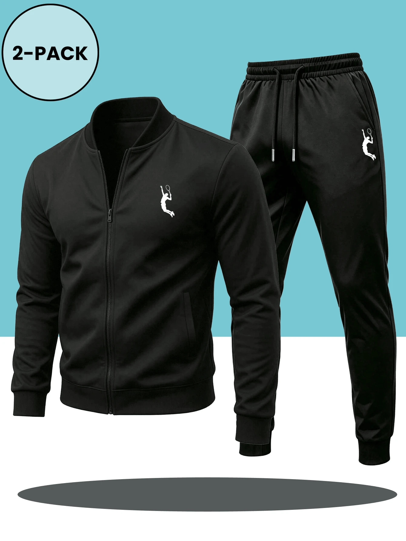 Multi-Piece Men's Indoor Gym Workout Set Autumn/Winter Outdoor Exercise, Running, Hiking, Trekking Suitable Jacket + Sports Pants Multi-Piece XXS-XXXL - Black - View 1