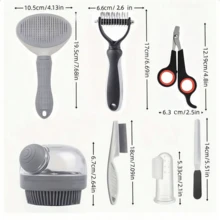 8pcs Pet Grooming Brush Set, Pet Self-Cleaning Set, Includes Pet Nail Clippers And Nail File, Flea Comb, Pet Bath Brush, Pet Shedding Brush, Pet Deshedding Comb, Silicone Toothbrush, Suitable For Small, Medium And Large Pet Bathing - Grey - View 12