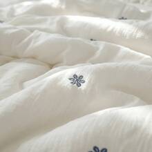 3Pcs 120G High-Weight Premium Soft Comfortable Breathable Pure White Fabric, Blue Bell Embroidery Duvet Cover Set (1Pc Duvet Cover + 2Pcs Pillowcases, No Filling), Exquisite White Ruffle Bedding Set Suitable For Girls Room Dormitory Single Double Queen King Size Machine Washable, Suitable For All Seasons - Blue and White - View 5