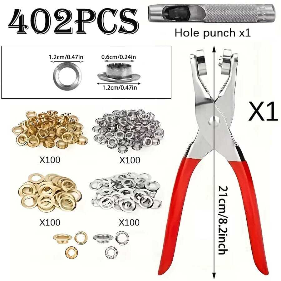 402件/組 重型扣具套組（含雞眼打孔工具），金屬扣具，防鏽多功能套組，適用於行李箱製作、鞋子維修、服裝DIY與手工藝品