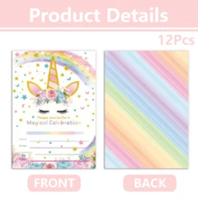 12Pcs Rainbow Unicorn Birthday Party Invitations, Perfect For Birthday Parties, Cute Unicorn Invitations, Rainbow Unicorn Invitations - Multicolor - View 11