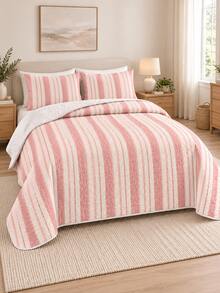 Set Sprei Quilted Lembut Motif Tenun Warna Peach Pink 3pcs (1 Sprei, 2 Sarung Bantal, Isian Bantal Tidak Termasuk) Bernapas & Nyaman, Dapat Digunakan Sepanjang Musim, Hadiah Liburan, Cocok Untuk Hotel, Rumah Tamu, Kamar Tidur, Sprei Ultra Lembut, Bernapas & Menyerap Keringat - MultiWarna - View 6