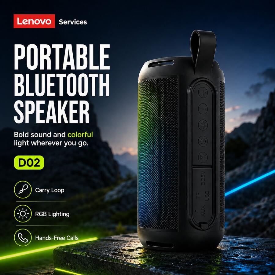 Lenovo D02 Mini Portable Bluetooth Speaker | Compact Wireless Speaker | Long Battery Life | Desktop Entertainment Audio Device - View 1