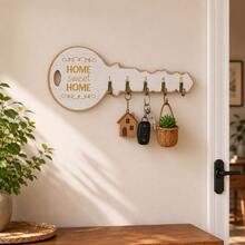 1pc 5-Hook Rustic Wooden Key Holder, HOME SWEET HOME Wall-Mounted Key Hook Storage Rack, Suitable For Entryway, Kitchen, Office, Farmhouse Style Home Wall Decor Gift, Apartment Decoration, Home Organization And Storage - White - View 1