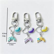 1pc Cute Mermaid Tail Keychain, Pastel Shell Heart Bag Charm, Ocean Style Handbag Pendant, Suitable For Women's Backpack Decoration Accessory - Quantity - View 9