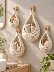6/3/1pc Set Wall Hanging Woven Baskets, Bohemian Style, Creative Water Drop Shape, Suitable For Vegetables, Fruits, Kitchen Storage Baskets, Also Fit For Holiday Decoration, Kitchen Storage Bags, Hanging Storage Baskets, Storage Bags, Kitchen Decor Storage Bags - Multicolor - View 11