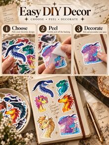 60PCS Dragon Aesthetic Stickers Collection, Colorful Fantasy Dragon Decals, Unique Artwork Stickers For Notebook, Tablet, Phone Case, Scrapbook Decoration, DIY Creative Supplies, Holiday Gift - Multicolor - View 7