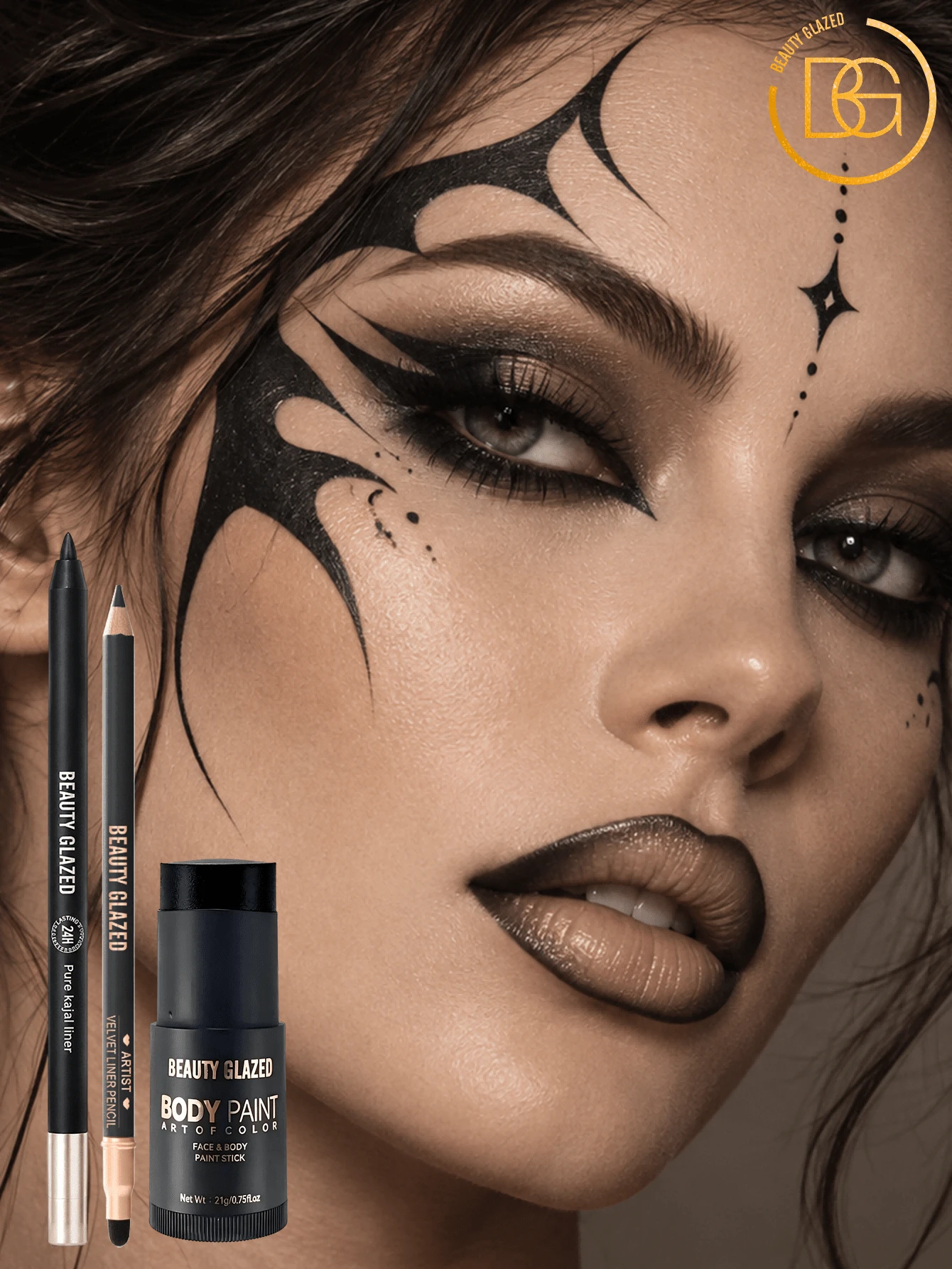 beauty glazed Halloween 3pcs Lip Liner, Eye Liner And Body Paint Stick Set, Long-Wearing, Waterproof, Smudge Proof, Matte Finish Makeup Gift Set For Delicate Face And Lip Look - B168+B218#120+B132#105 - View 1